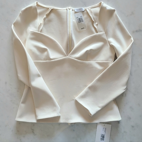 ROSETTA GETTY Long-Sleeve Sweetheart Top, Size Large, Ivory, NWT - Picture 10 of 16